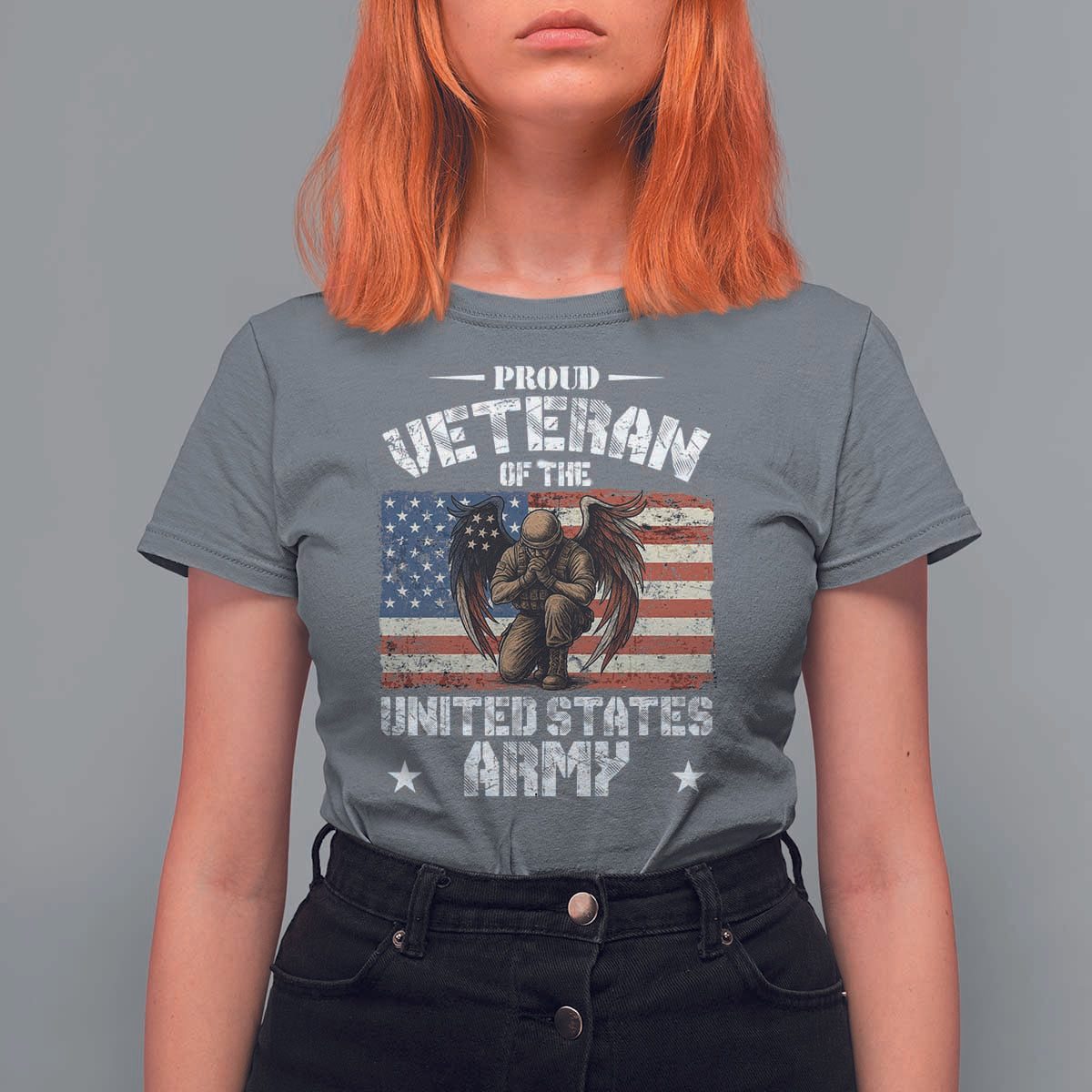 US Army Veteran Tribute T Shirt For Women American Flag Angel Soldier Memorial - Wonder Print Shop