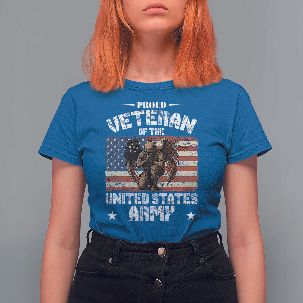 US Army Veteran Tribute T Shirt For Women American Flag Angel Soldier Memorial - Wonder Print Shop