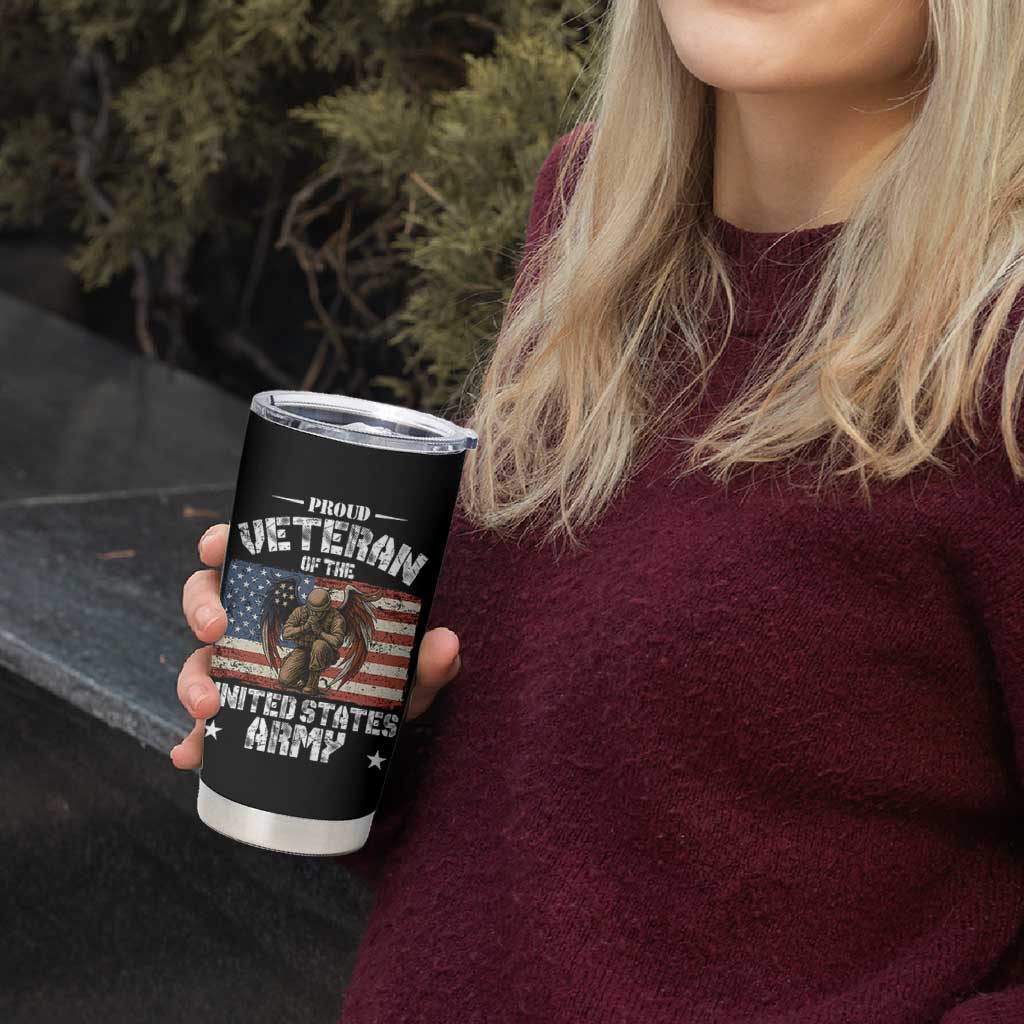 US Army Veteran Tribute Tumbler Cup American Flag Angel Soldier Memorial