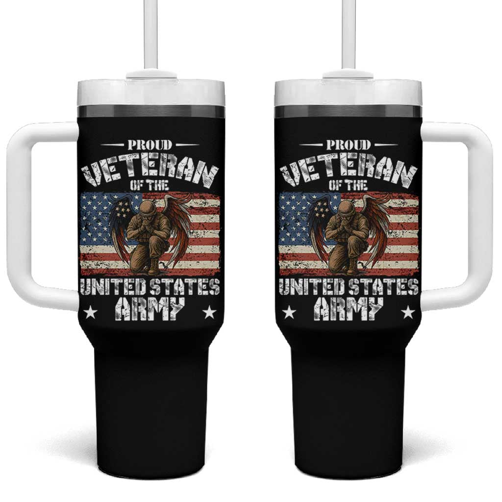 US Army Veteran Tribute Tumbler With Handle American Flag Angel Soldier Memorial
