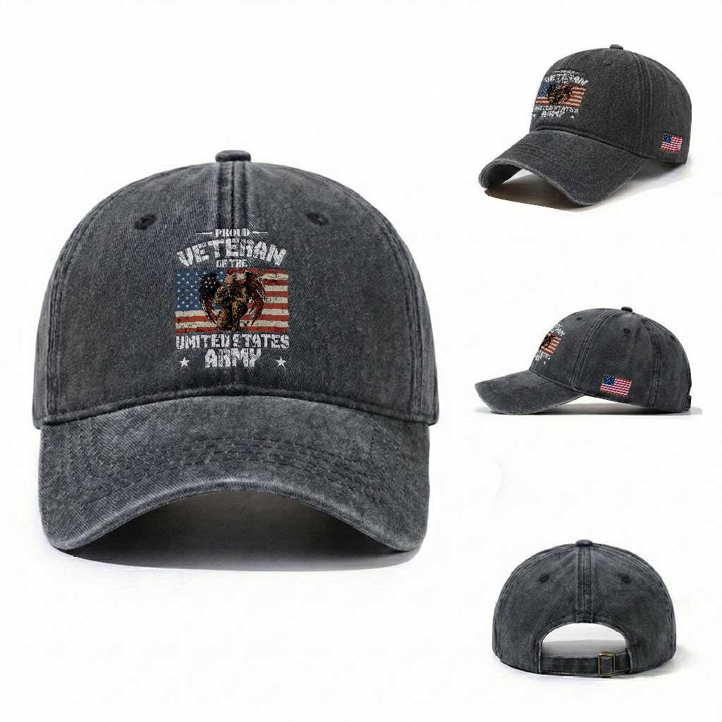 US Army Veteran Tribute Washed Cotton Baseball Cap American Flag Angel Soldier Memorial
