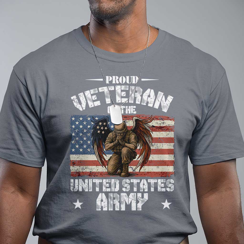 US Army Veteran Tribute T Shirt American Flag Angel Soldier Memorial - Wonder Print Shop