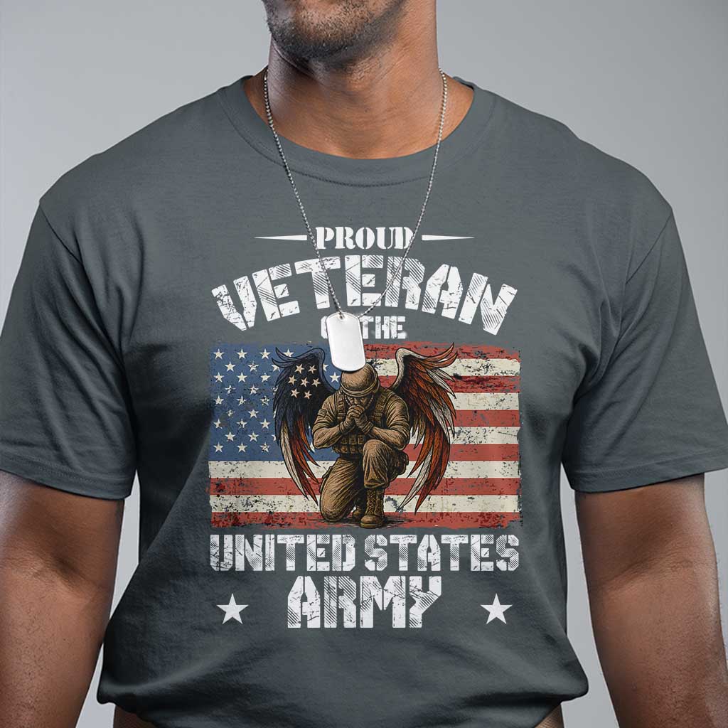 US Army Veteran Tribute T Shirt American Flag Angel Soldier Memorial - Wonder Print Shop
