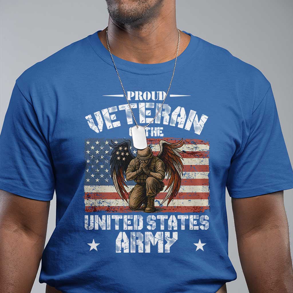 US Army Veteran Tribute T Shirt American Flag Angel Soldier Memorial - Wonder Print Shop