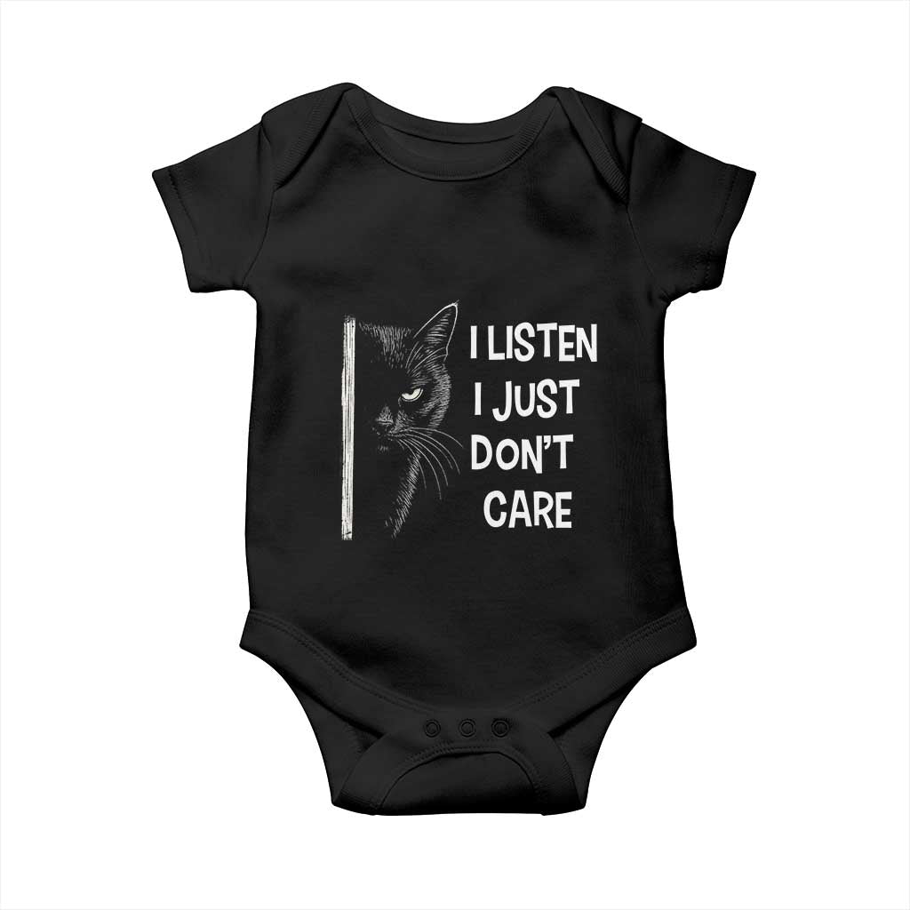 Funny Introvert Cat Baby Onesie I Listen I Just Don't Care Sarcastic Kitty Lover - Wonder Print Shop