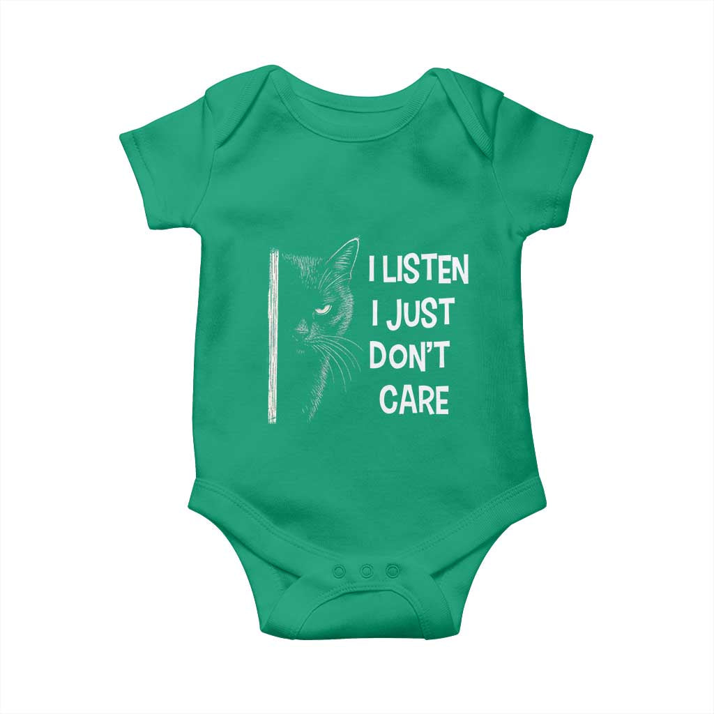 Funny Introvert Cat Baby Onesie I Listen I Just Don't Care Sarcastic Kitty Lover - Wonder Print Shop