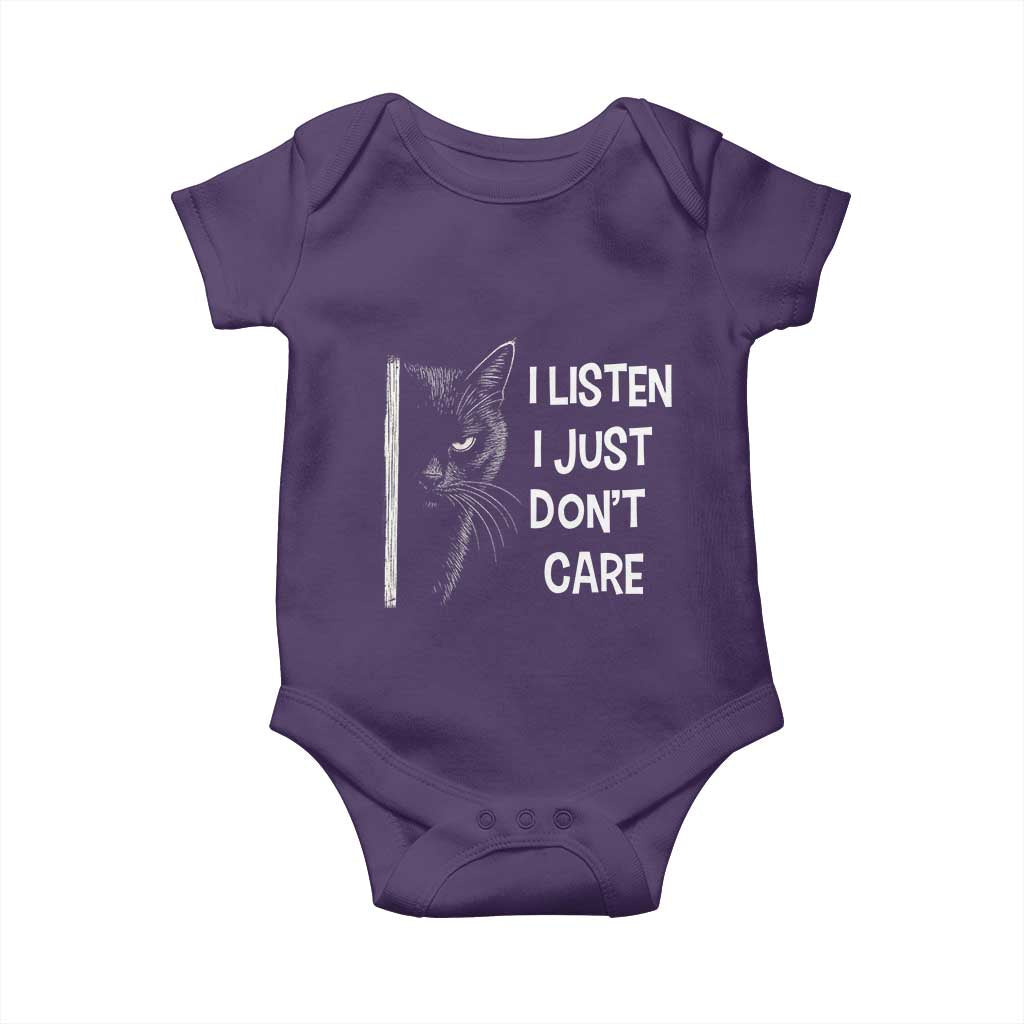 Funny Introvert Cat Baby Onesie I Listen I Just Don't Care Sarcastic Kitty Lover - Wonder Print Shop