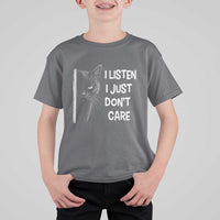 Funny Introvert Cat T Shirt For Kid I Listen I Just Don't Care Sarcastic Kitty Lover - Wonder Print Shop
