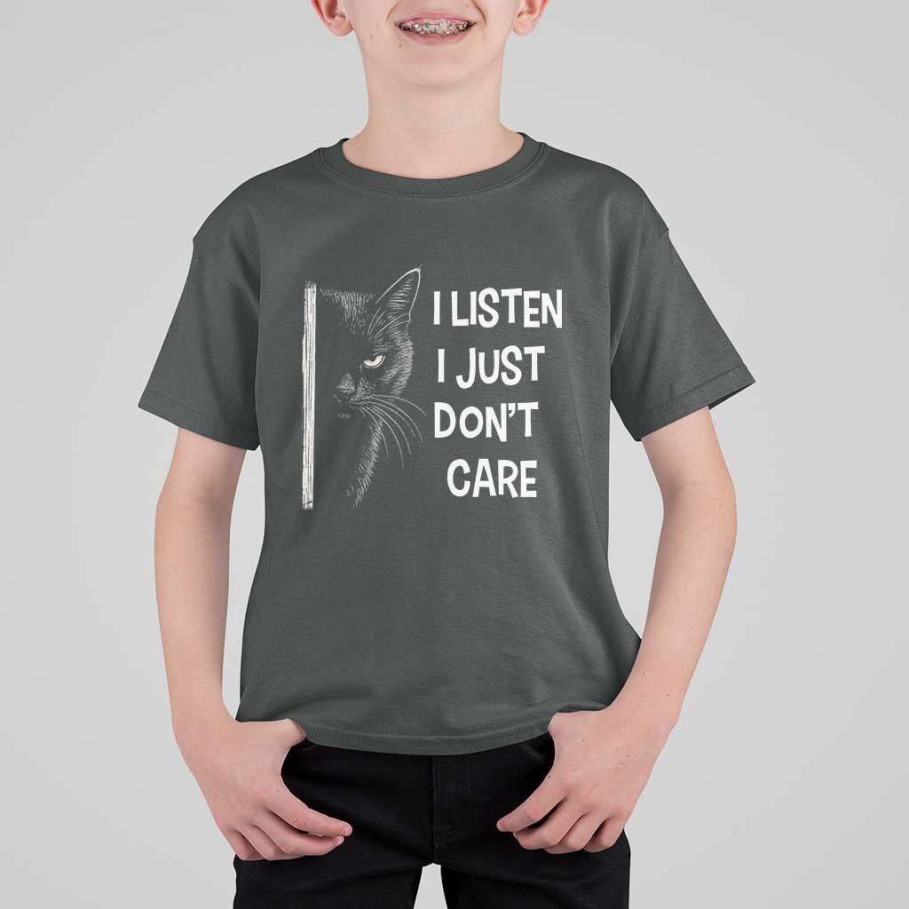 Funny Introvert Cat T Shirt For Kid I Listen I Just Don't Care Sarcastic Kitty Lover - Wonder Print Shop