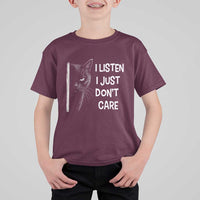 Funny Introvert Cat T Shirt For Kid I Listen I Just Don't Care Sarcastic Kitty Lover - Wonder Print Shop