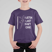 Funny Introvert Cat T Shirt For Kid I Listen I Just Don't Care Sarcastic Kitty Lover - Wonder Print Shop