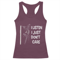 Funny Introvert Cat Racerback Tank Top I Listen I Just Don't Care Sarcastic Kitty Lover - Wonder Print Shop