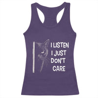 Funny Introvert Cat Racerback Tank Top I Listen I Just Don't Care Sarcastic Kitty Lover - Wonder Print Shop