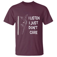 Funny Introvert Cat T Shirt I Listen I Just Don't Care Sarcastic Kitty Lover - Wonder Print Shop