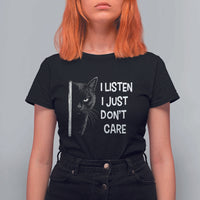 Funny Introvert Cat T Shirt For Women I Listen I Just Don't Care Sarcastic Kitty Lover - Wonder Print Shop