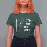 Funny Introvert Cat T Shirt For Women I Listen I Just Don't Care Sarcastic Kitty Lover - Wonder Print Shop