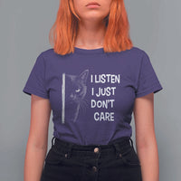 Funny Introvert Cat T Shirt For Women I Listen I Just Don't Care Sarcastic Kitty Lover - Wonder Print Shop