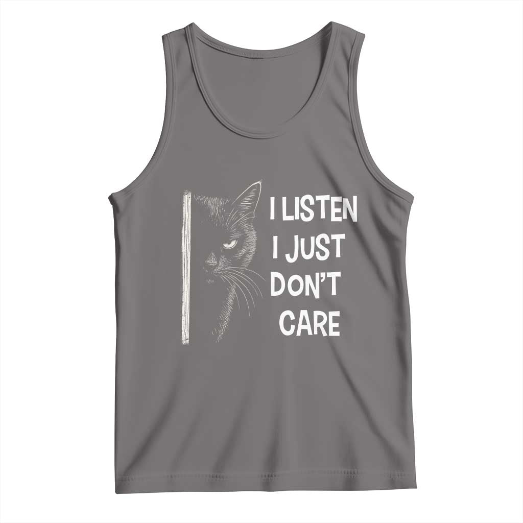 Funny Introvert Cat Tank Top I Listen I Just Don't Care Sarcastic Kitty Lover - Wonder Print Shop