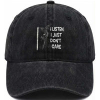 Funny Introvert Cat Washed Cotton Baseball Cap I Listen I Just Don't Care Sarcastic Kitty Lover