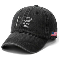 Funny Introvert Cat Washed Cotton Baseball Cap I Listen I Just Don't Care Sarcastic Kitty Lover