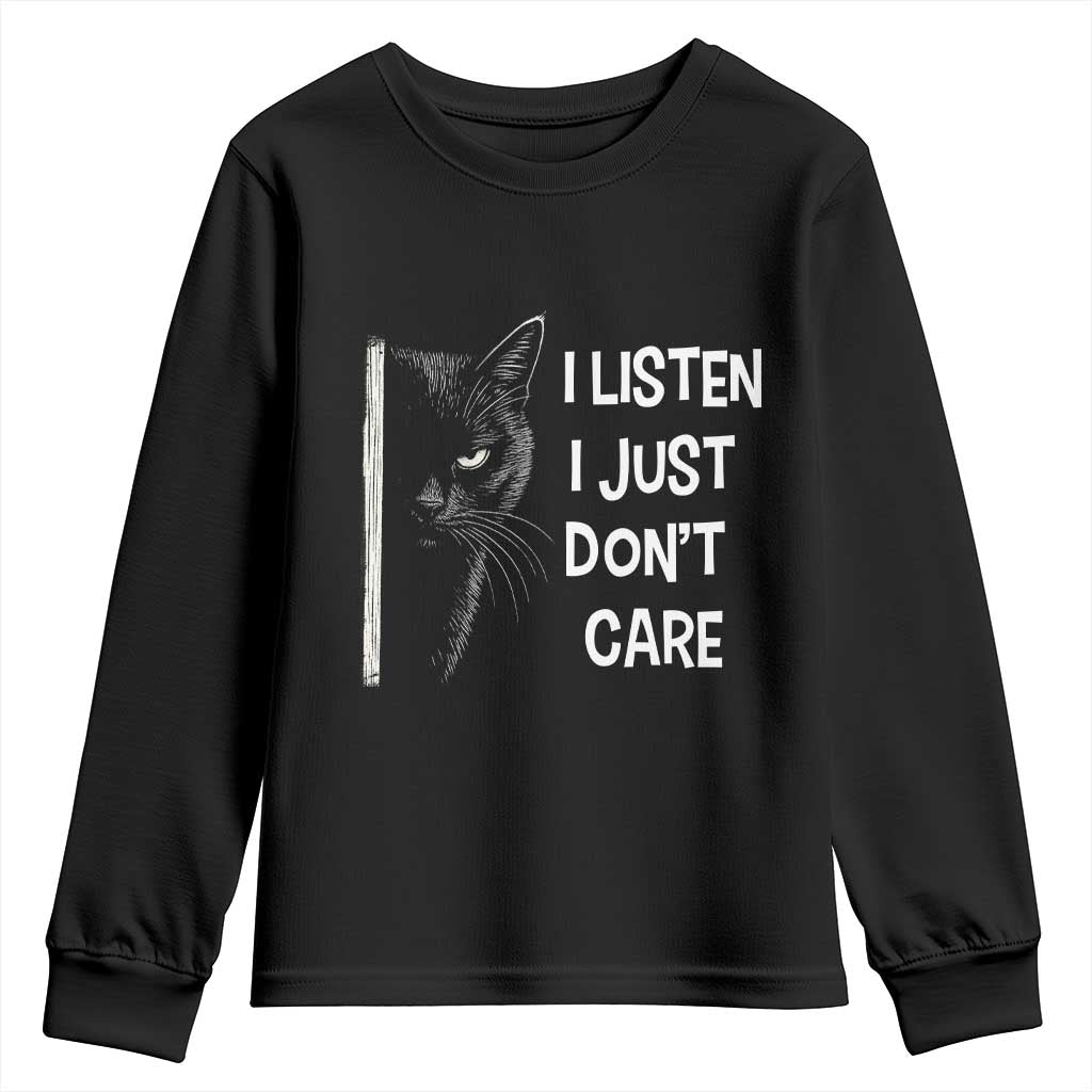 Funny Introvert Cat Youth Sweatshirt I Listen I Just Don't Care Sarcastic Kitty Lover - Wonder Print Shop