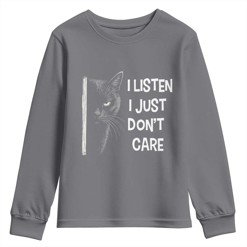 Funny Introvert Cat Youth Sweatshirt I Listen I Just Don't Care Sarcastic Kitty Lover - Wonder Print Shop
