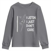 Funny Introvert Cat Youth Sweatshirt I Listen I Just Don't Care Sarcastic Kitty Lover - Wonder Print Shop