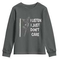 Funny Introvert Cat Youth Sweatshirt I Listen I Just Don't Care Sarcastic Kitty Lover - Wonder Print Shop