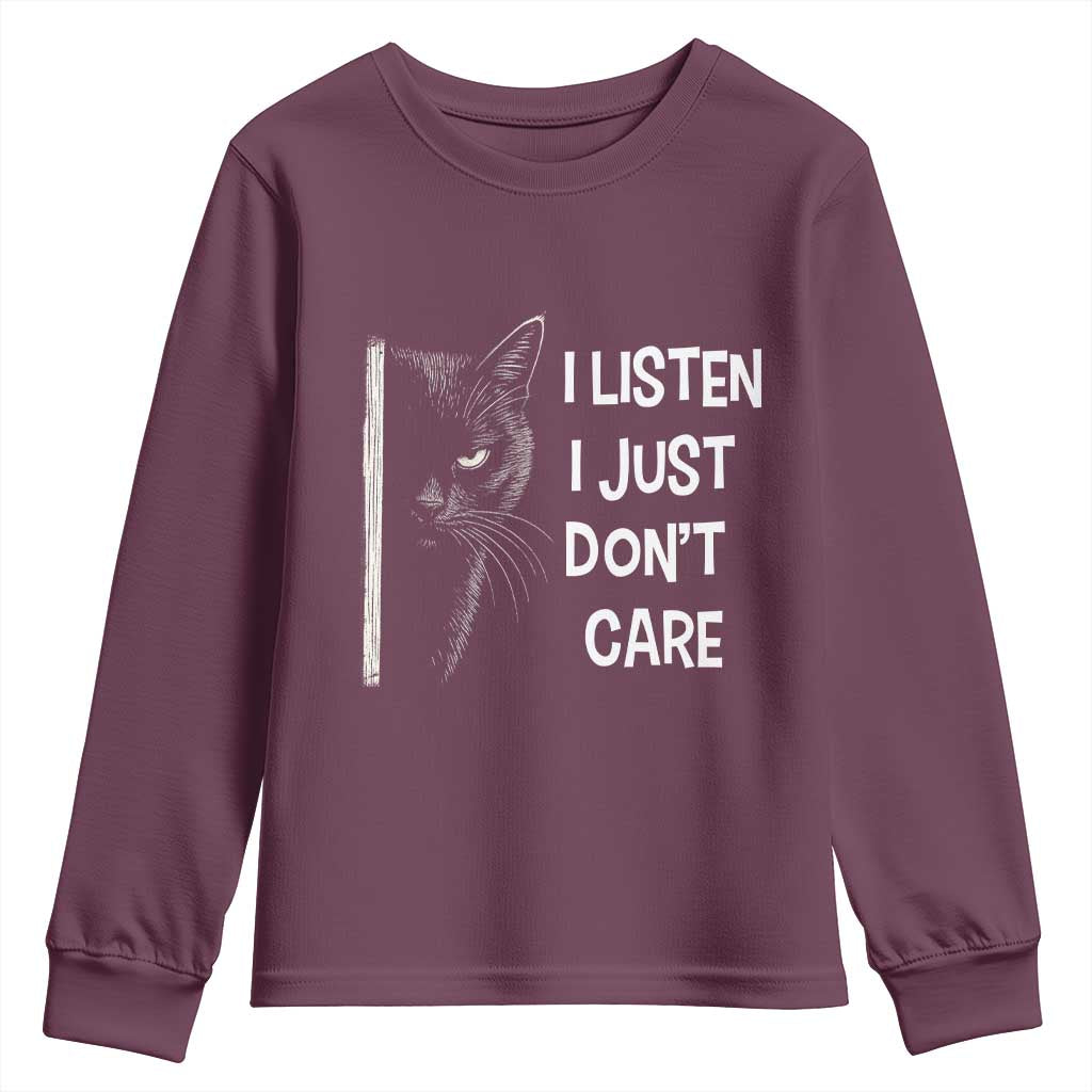 Funny Introvert Cat Youth Sweatshirt I Listen I Just Don't Care Sarcastic Kitty Lover - Wonder Print Shop