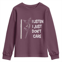 Funny Introvert Cat Youth Sweatshirt I Listen I Just Don't Care Sarcastic Kitty Lover - Wonder Print Shop