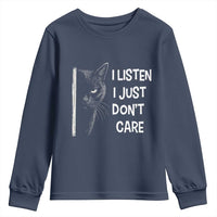 Funny Introvert Cat Youth Sweatshirt I Listen I Just Don't Care Sarcastic Kitty Lover - Wonder Print Shop
