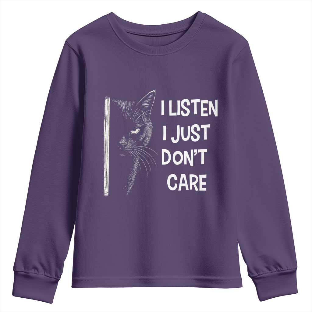 Funny Introvert Cat Youth Sweatshirt I Listen I Just Don't Care Sarcastic Kitty Lover - Wonder Print Shop