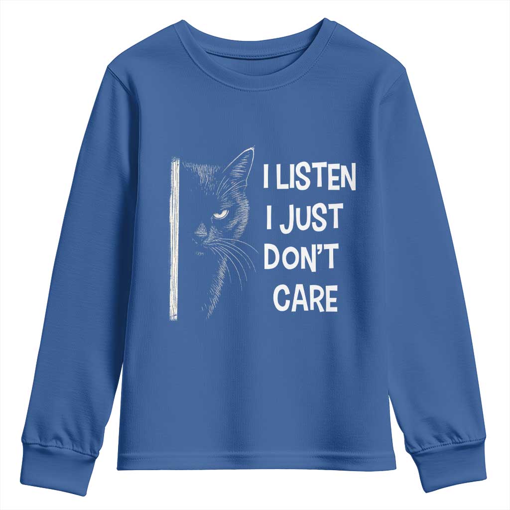 Funny Introvert Cat Youth Sweatshirt I Listen I Just Don't Care Sarcastic Kitty Lover - Wonder Print Shop