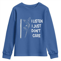 Funny Introvert Cat Youth Sweatshirt I Listen I Just Don't Care Sarcastic Kitty Lover - Wonder Print Shop