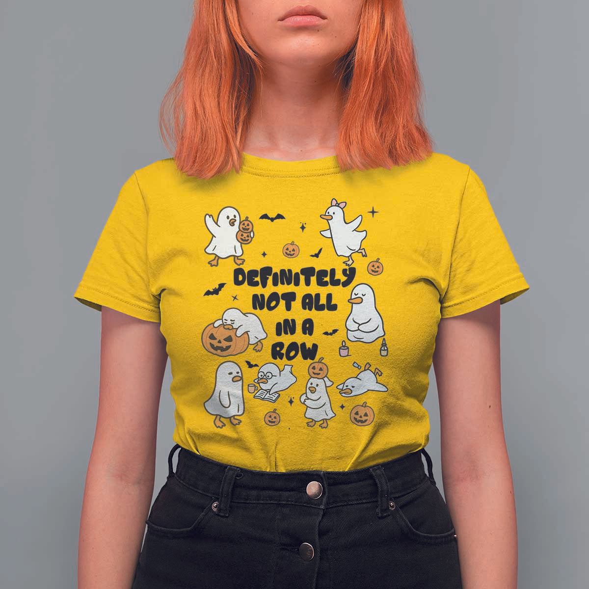 Funny Duck Ghost Halloween T Shirt For Women Most Definitely Not All In A Row - Wonder Print Shop