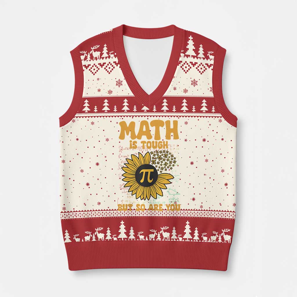 Funny Math Teacher Back To School V-Neck Knit Sweater Vest Math Is Tough But So Are You - Wonder Print Shop