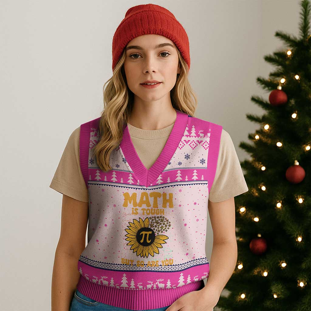 Funny Math Teacher Back To School V-Neck Knit Sweater Vest Math Is Tough But So Are You - Wonder Print Shop