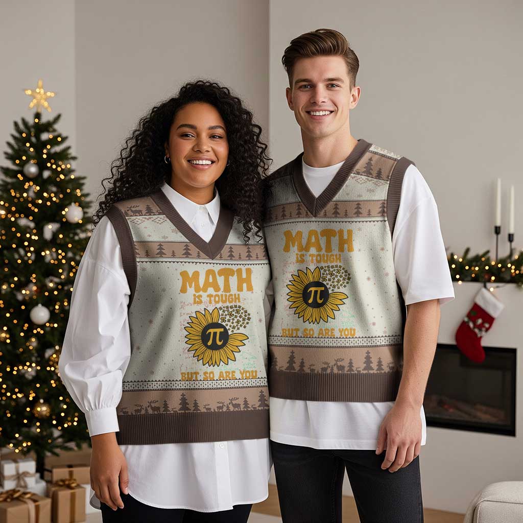 Funny Math Teacher Back To School V-Neck Knit Sweater Vest Math Is Tough But So Are You - Wonder Print Shop