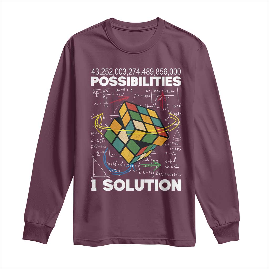 Funny Speed Cubing Long Sleeve Shirt One Solution Math Puzzle Cube - Wonder Print Shop