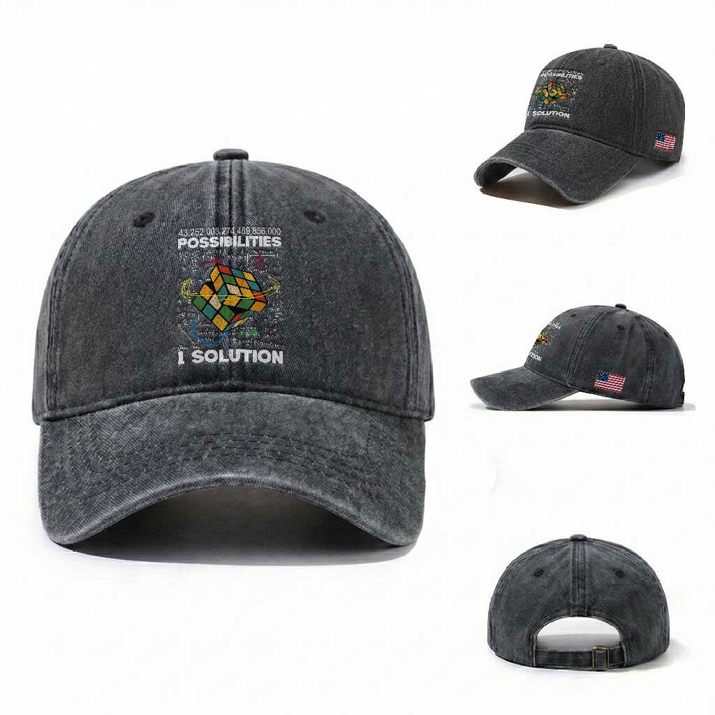 Funny Speed Cubing Washed Cotton Baseball Cap One Solution Math Puzzle Cube