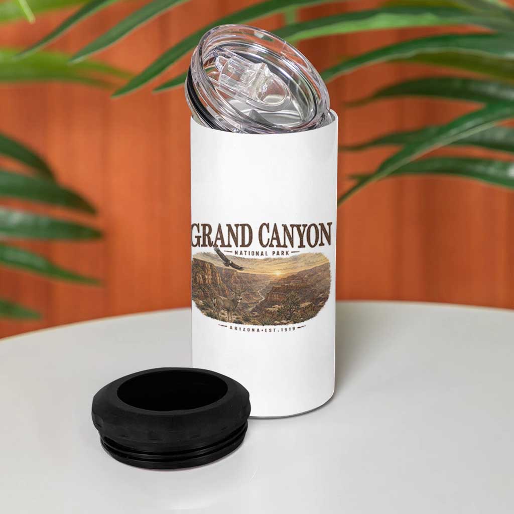 Grand Canyon National Park Arizona Established 1919 4 in 1 Can Cooler Tumbler Retro Deer Wildlife Nature Hiking Southwest Souvenir
