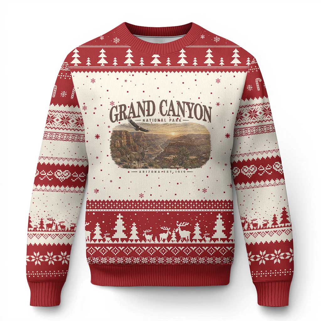 Grand Canyon National Park Arizona Established 1919 Ugly Christmas Sweater Retro Deer Wildlife Nature Hiking Southwest Souvenir
