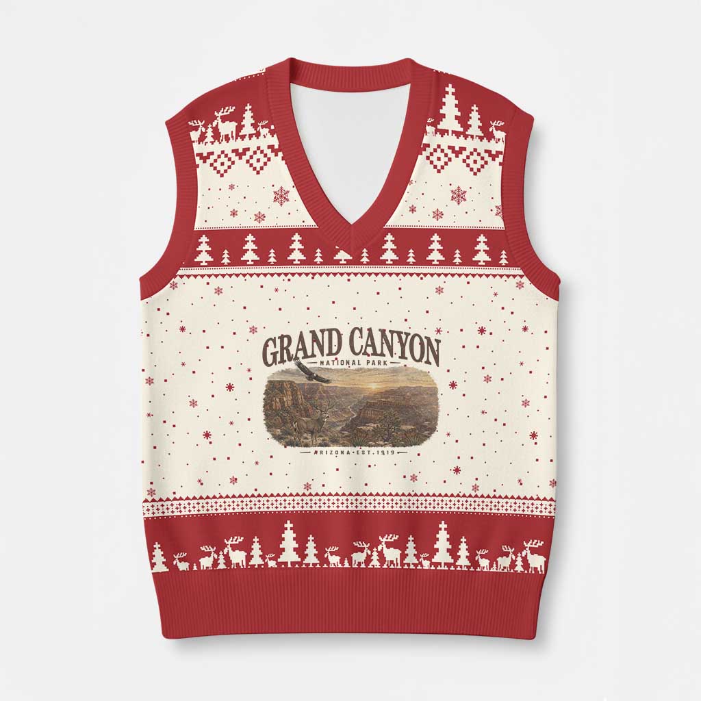 Grand Canyon National Park Arizona Established 1919 V-Neck Knit Sweater Vest Retro Deer Wildlife Nature Hiking Southwest Souvenir