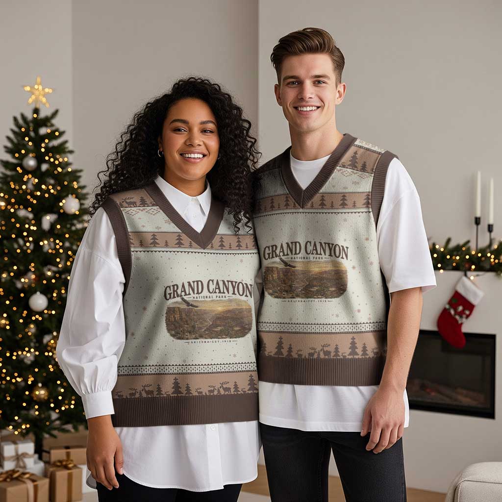 Grand Canyon National Park Arizona Established 1919 V-Neck Knit Sweater Vest Retro Deer Wildlife Nature Hiking Southwest Souvenir