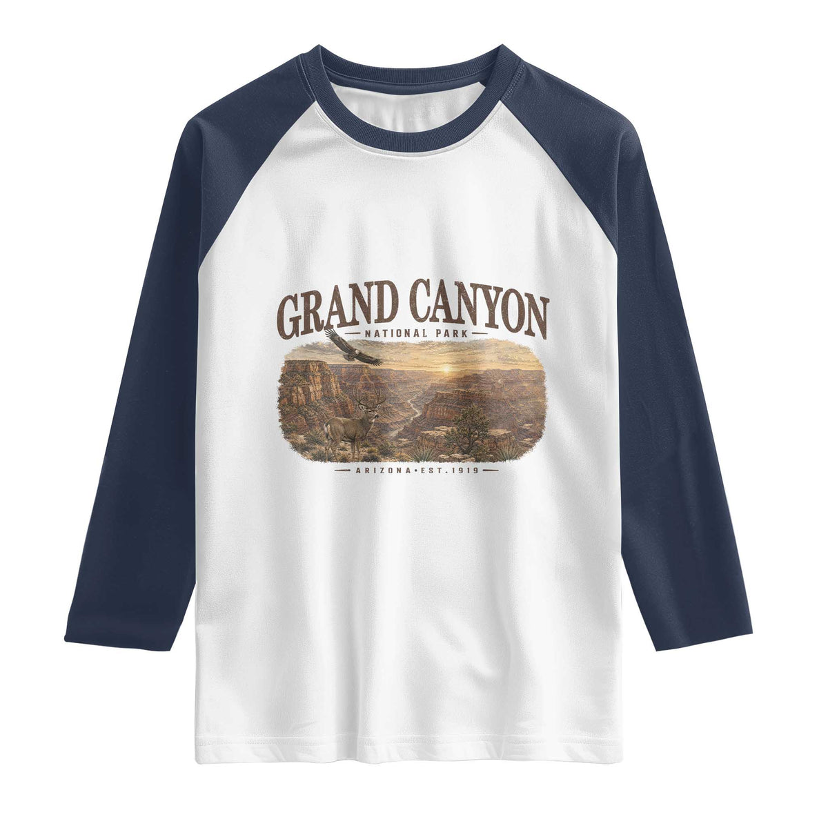 Grand Canyon National Park Arizona Established 1919 Raglan Shirt Retro Deer Wildlife Nature Hiking Southwest Souvenir