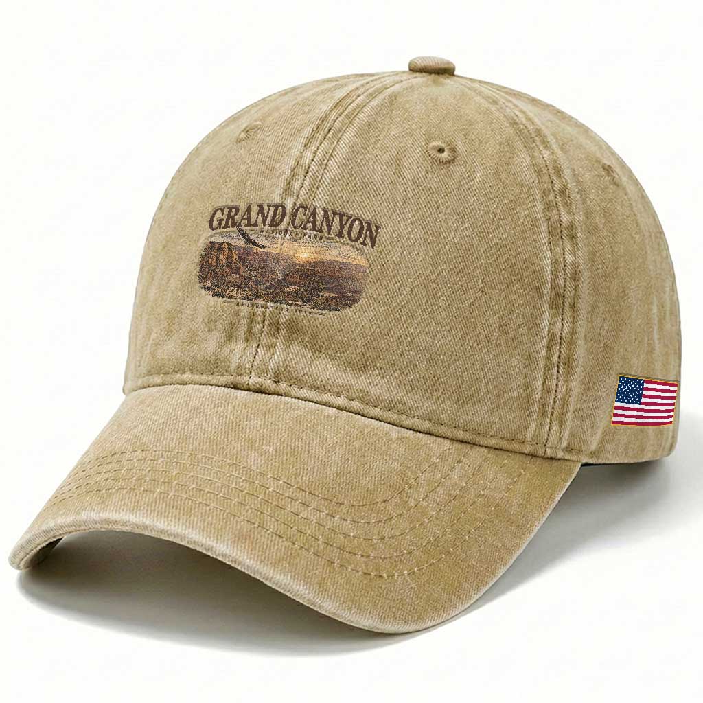 Grand Canyon National Park Arizona Established 1919 Washed Cotton Baseball Cap Retro Deer Wildlife Nature Hiking Southwest Souvenir