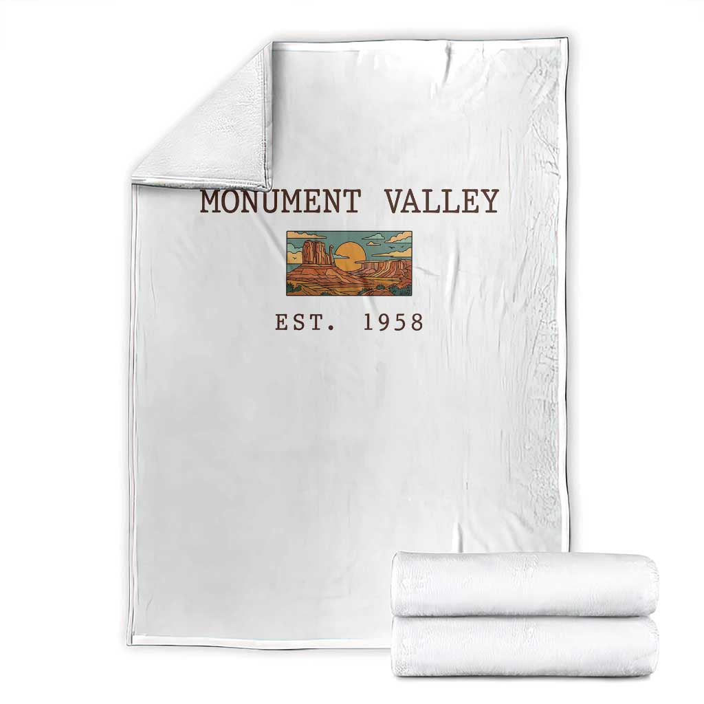 Retro Monument Valley Arizona Sunset Established 1958 Throw Blanket Southwest Desert Road Trip Eagle Nature Souvenir