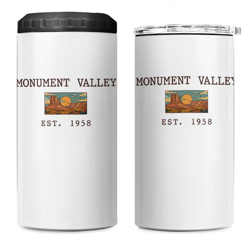Retro Monument Valley Arizona Sunset Established 1958 4 in 1 Can Cooler Tumbler Southwest Desert Road Trip Eagle Nature Souvenir