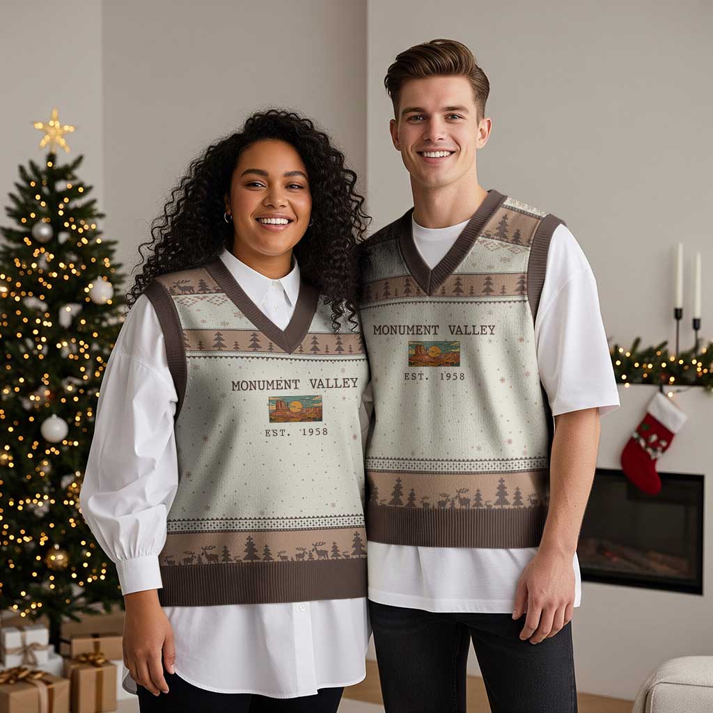 Retro Monument Valley Arizona Sunset Established 1958 V-Neck Knit Sweater Vest Southwest Desert Road Trip Eagle Nature Souvenir