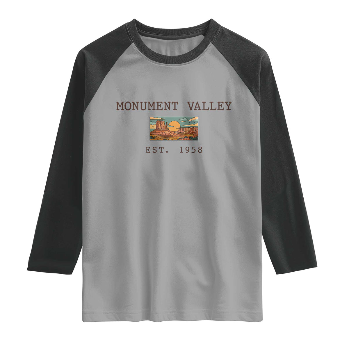 Retro Monument Valley Arizona Sunset Established 1958 Raglan Shirt Southwest Desert Road Trip Eagle Nature Souvenir